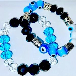 Evil eye crystal beaded bracelet set